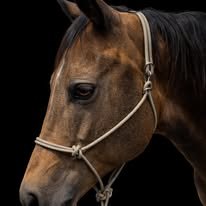 Sand colored handmade rope halter on a horse